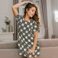 thumbnail image 3 of Fuzoiu Daisy Plaid Black Print Women Nightgowns, Soft Comfy Lightweight Short Sleeves Sleepwear,Crew Neck Loungewear, 3 of 6