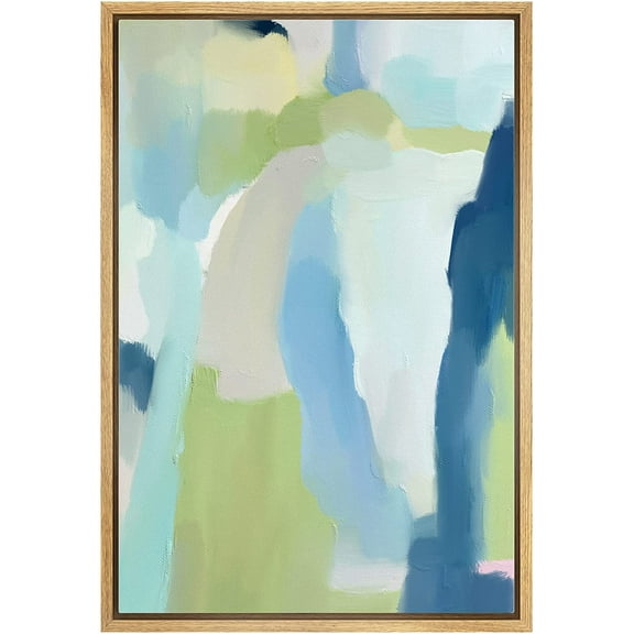 IDEA4WALL Framed Canvas Print Vibrant Green Blue Pastel Watercolors Abstract Shape Wall Art Modern Artwork Decor Bohemian Colorful Chic for Living Room, Bedroom - Natural 16"x24"