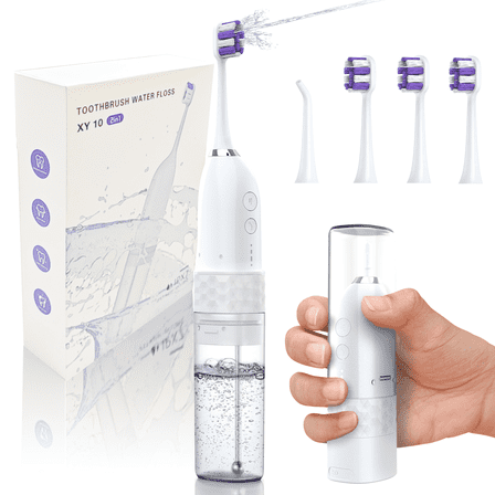 Vongem Portable Water flosser with Electric Toothbrush, 2 in 1 Oral Teeth Cleaning Kit, Electric Toothbrush and flosser Combo, Water Flosser for Travel and Home(White)