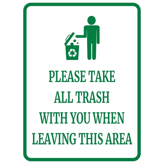 Portrait Round Plus Please Take All Trash With You When Leaving This Area Door or Wall Sign | Health & Safety Signage - Large