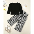 thumbnail image 3 of 3T Baby Girls Outfits 4T Girls Pant Sets Toddler Girls Long Sleeve Solid Color Top Stripe Pants 2PCS Set Black, 3 of 8
