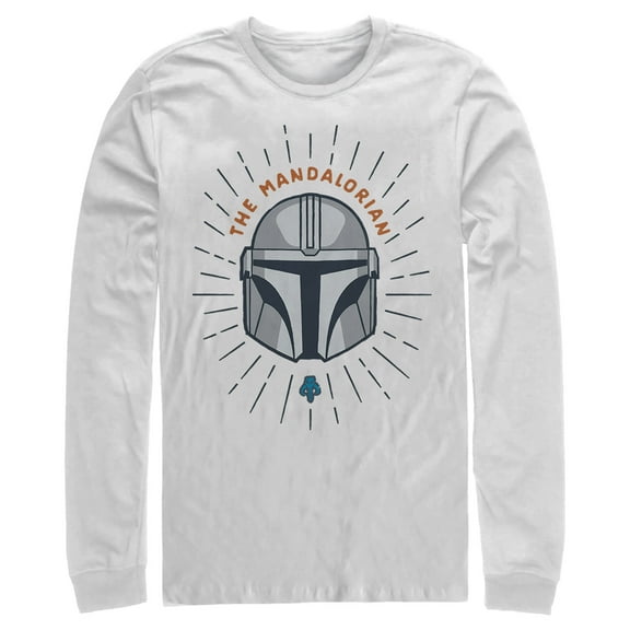 Men's Star Wars: The Mandalorian Helmet Cartoon Long Sleeve Shirt White X Large