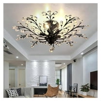 Crystal Branches Chandeliers 5 Light, Black Vintage Ceiling Light Fixtures Flush Mount Modern LED Pendant Lighting for Kitchen Bedroom Living Room Dining Room Hallway, E12 Bulb, 30”Dia