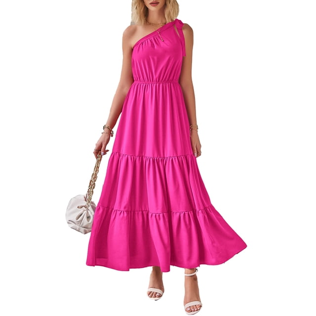 Vestido Maxi con Volantes y Un Hombro PRETTYGARDEN para Verano XL