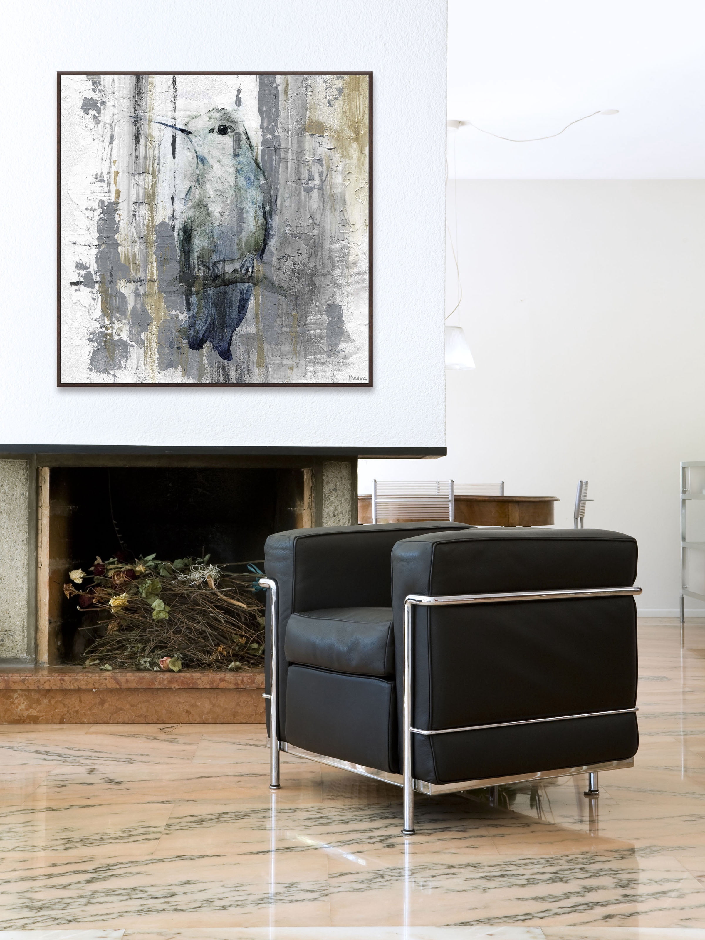 "Perching Grey" Floater Framed Painting Print on Canvas