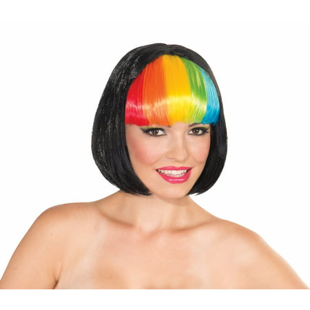 Black Bob Rainbow Bangs Costume Wig Adult One Size