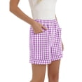 thumbnail image 4 of Womens Gingham Shorts Elastic Waist Casual Beach Shorts with Pockets Summer Beach Vacation Bottoms Purple XXL, 4 of 6