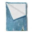 thumbnail image 2 of Christmas Soft Flannel Fleece Throw Blanket, Jolly Snowman Under Full Moon Waving to Santa Claus with Reindeer Sleigh Kids, Cozy Plush for Indoor and Outdoor Use, 70" x 90", White Blue, by Ambesonne, 2 of 5