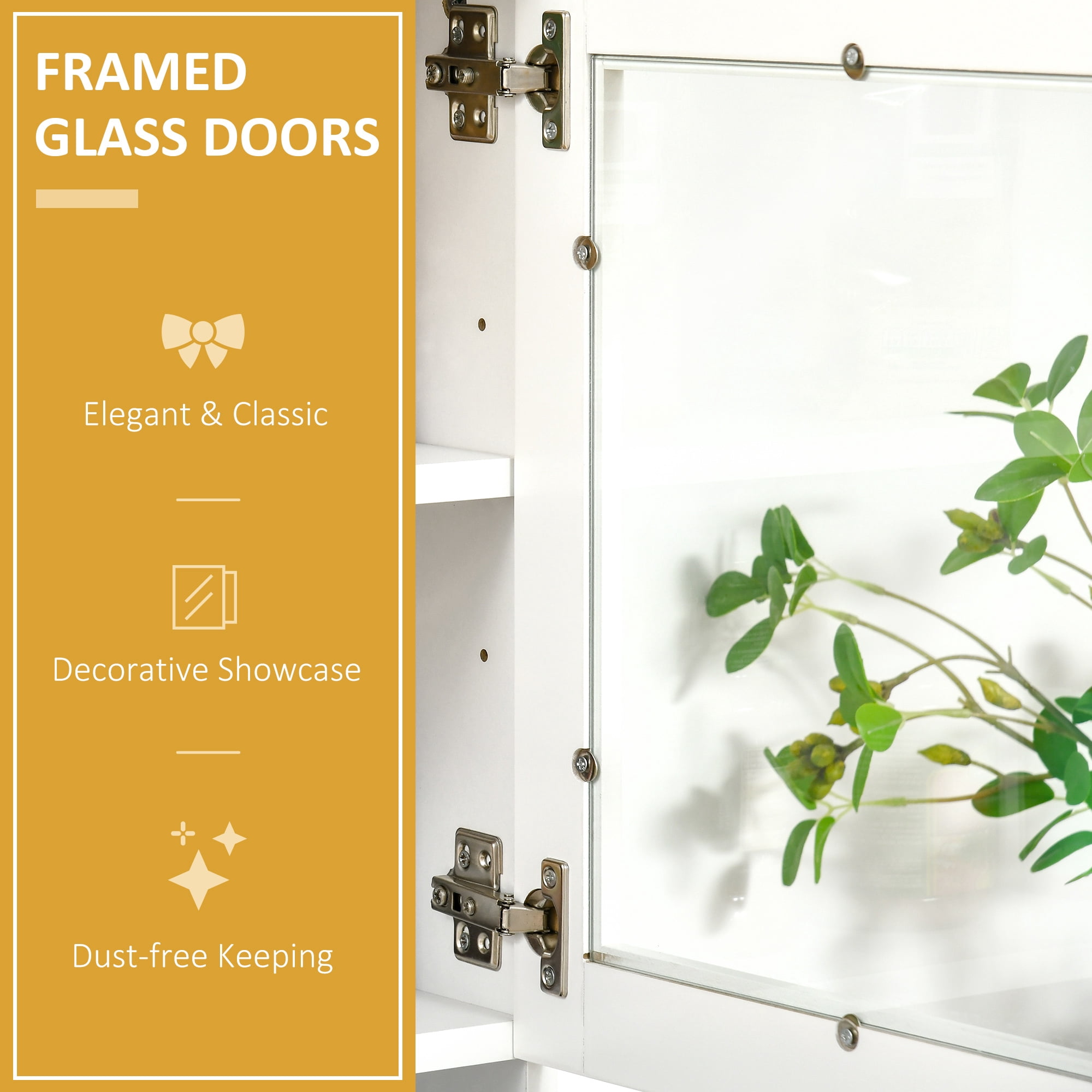 HOMCOM 67" Pantry Cabinet, Modern Kitchen Hutch, Freestanding Storage Cabinet with Glass Doors, Adjustable Shelves and Drawers, White