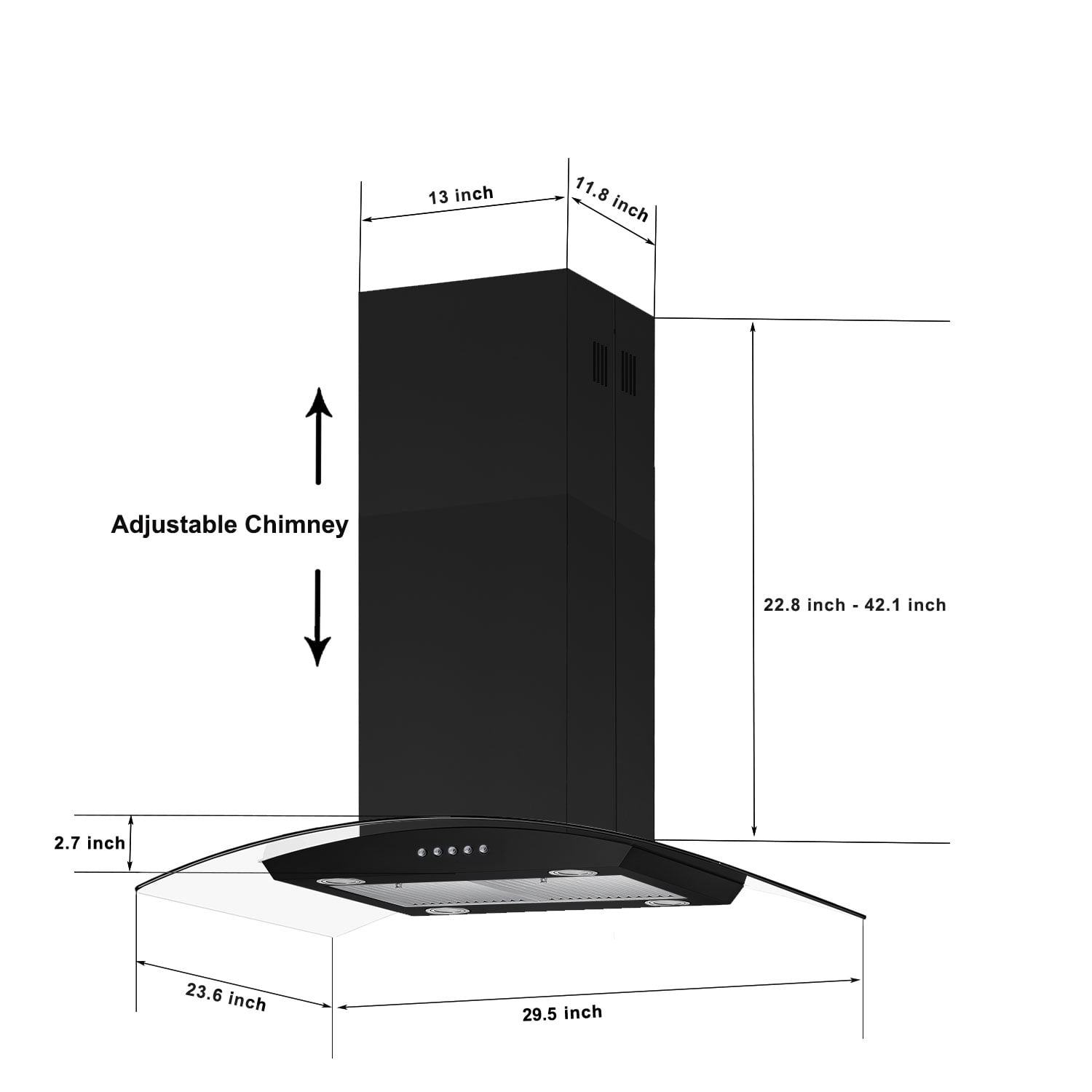 Joeaonz Island Range Hood 30 inch Kitchen 3-Speed Extractor Fan Rangehood Tempered Glass