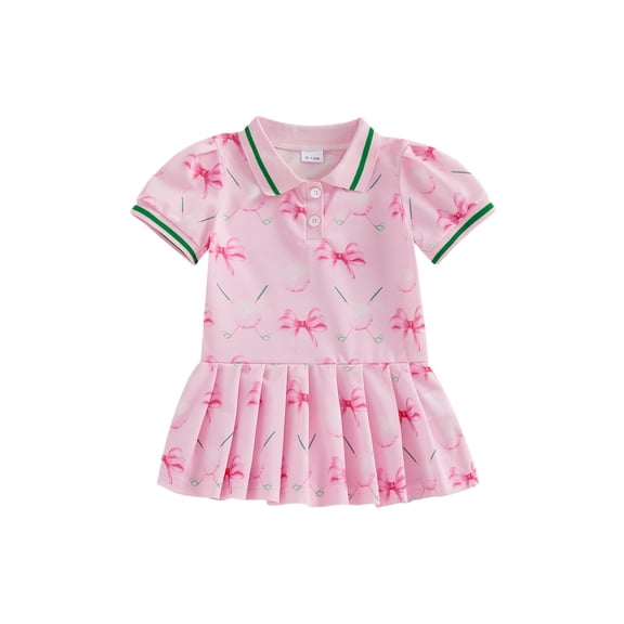 BemeyourBBs Toddler Baby Girl Golf Dress Outfit Little Baby Girl Summer Dress Short Sleeve Turn Down Collar Golf Themed Print A Line Pleated Dress