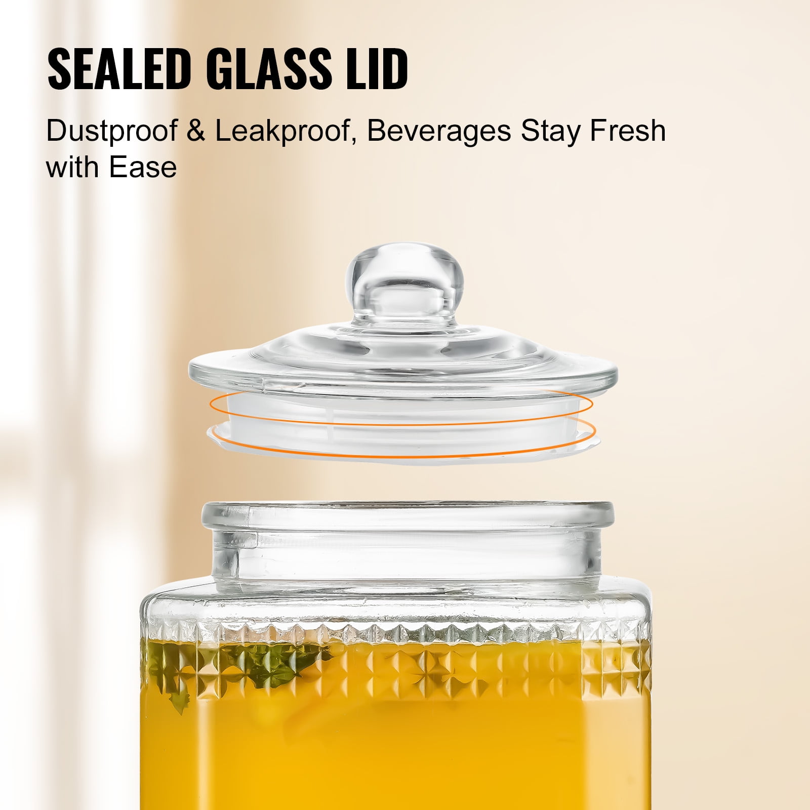 VEVOR Beverage Dispenser, 1.5 Gallon Drink Dispensers for Parties, 2PC,Glass Juice Dispenser with Stand,Stainless Steel Spigot,Iced Tea Lemonade Juice Water Dispenser,for Restaurants,Hotels,Parties