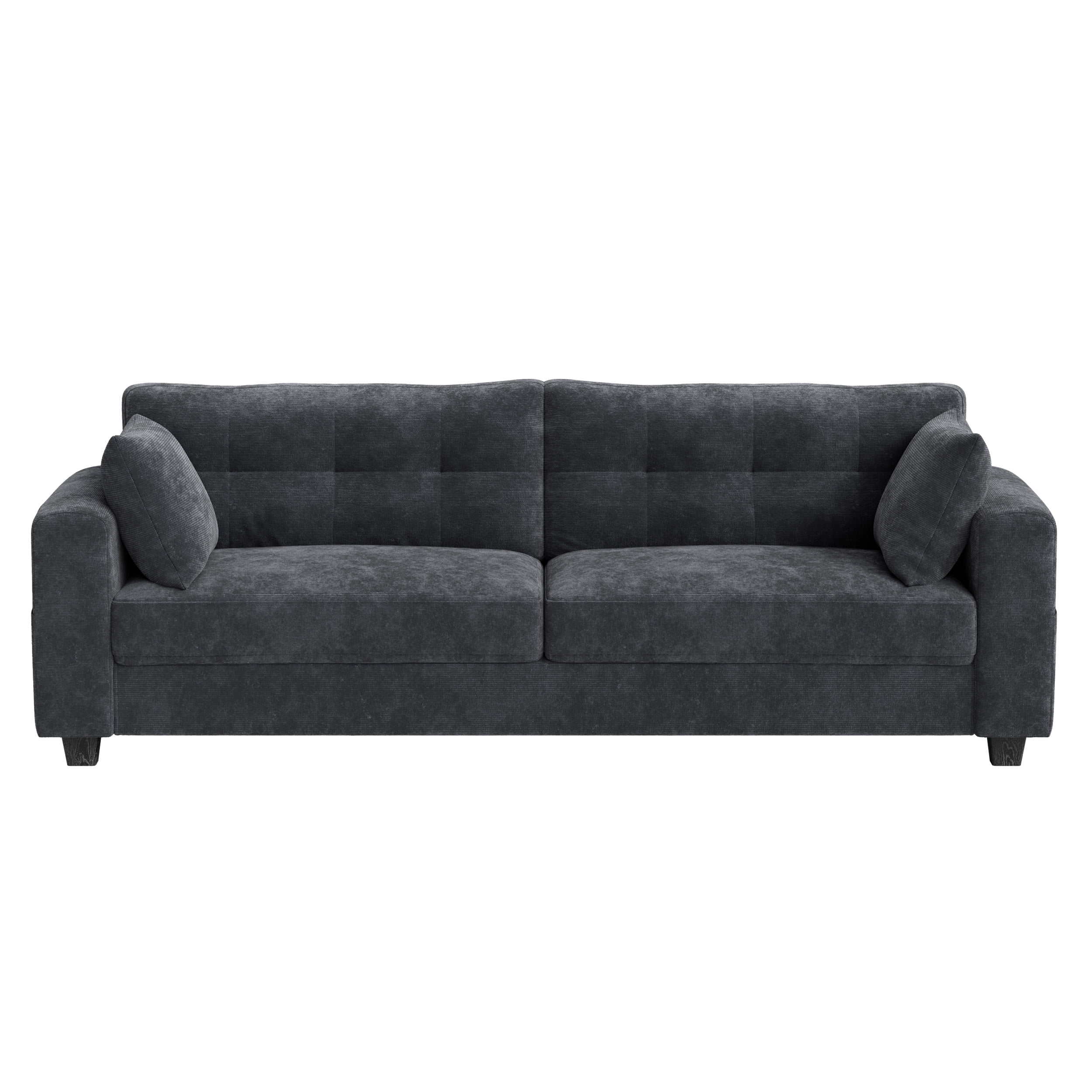 WISHEAD 87" Large 3 Seater Sofa Couch for Living Room, Office, Oversized Couches with Extra Deep Seat, USB Charging Port, 2 Pillows, Dark Gray
