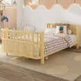 thumbnail image 3 of PORKISS Twin Size Platform Bed, Solid Wood Toddler Bed with Fence Guardrail, Twin Size Bed Frame for Kids Boys Girls, Montessori Bed, No Box Spring Needed, Natural, 3 of 8