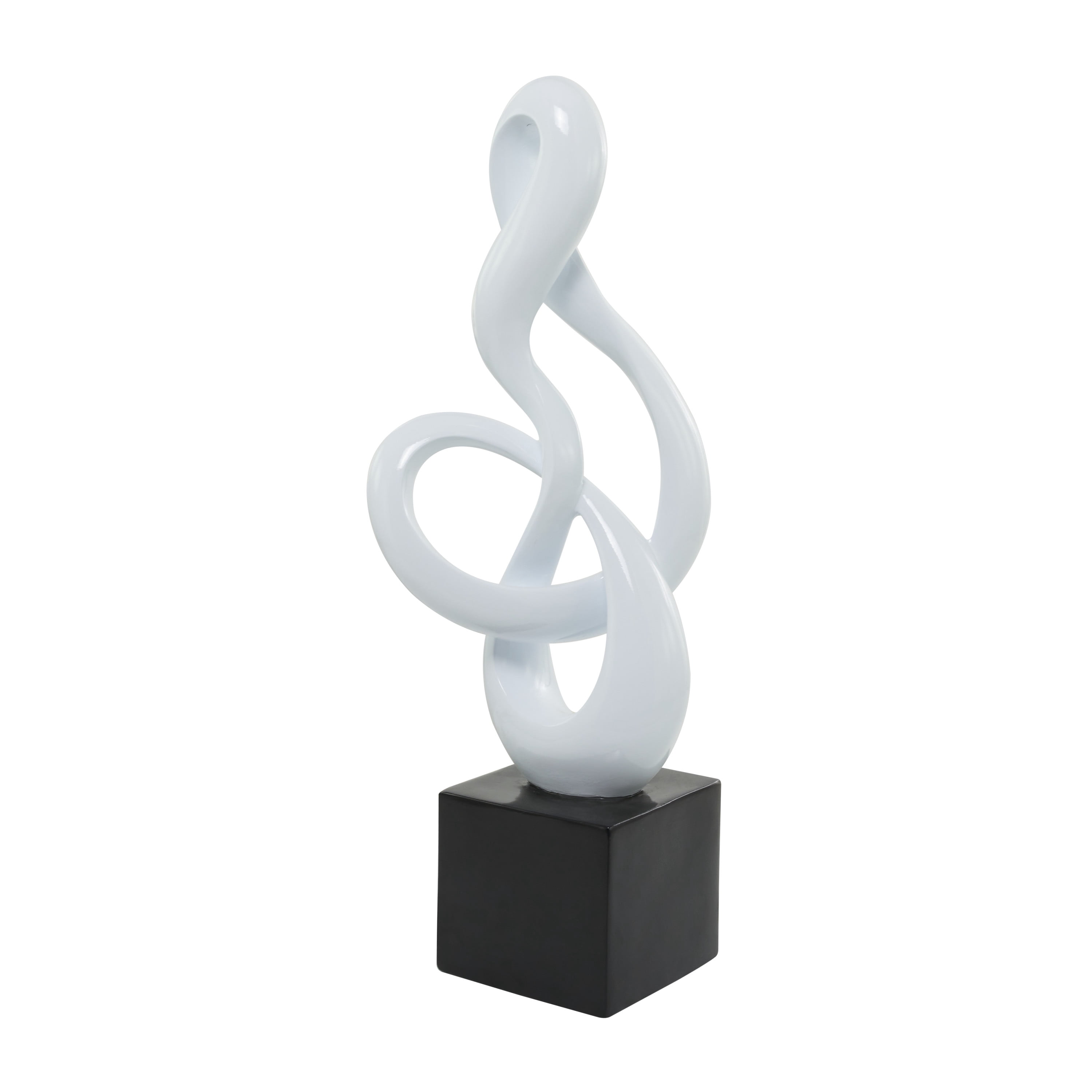 15" x 37" White Polystone Swirl Abstract Sculpture with Black Base, by DecMode