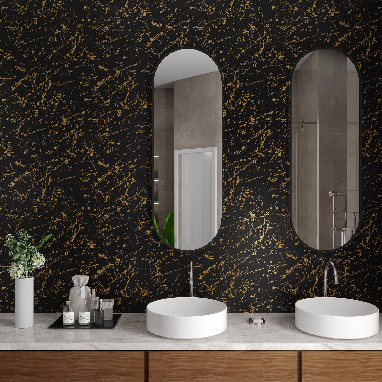 CHIHUT 17.7”x236” Black Gold Marble Contact Paper for Countertops Self Adhesive Vinyl Wallpaper