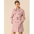 thumbnail image 2 of Día de San Patricio Chaqueta De Gabardina De Gamuza Sintética Con Doble Botonadura Y Solapa Con Muesca Para Mujer Con Cinturón Blazer De Solapa Pico Con Solapa De Tormenta Rosa XS, 2 of 6