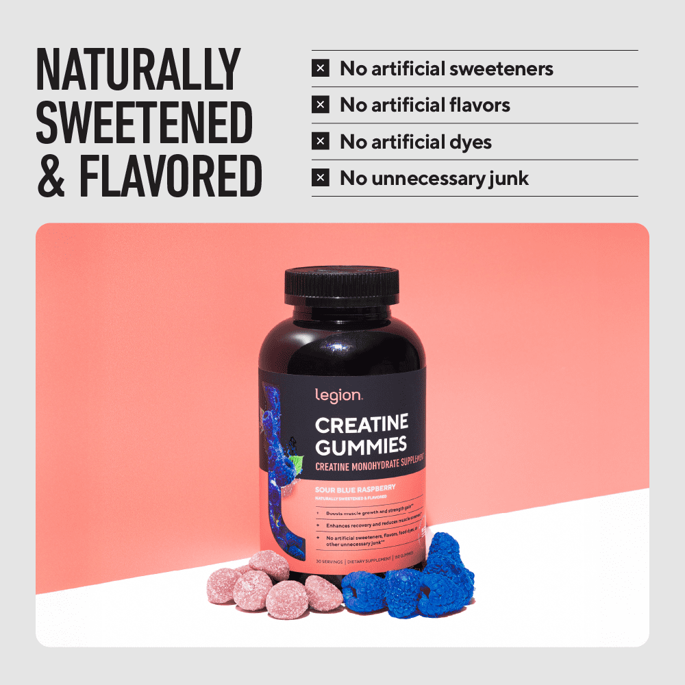 Legion Creatine Monohydrate Gummies for Men & Women, Sour Watermelon, 5g Creatine Per Serving, Zero Sugar, 120 Count, 30 Servings