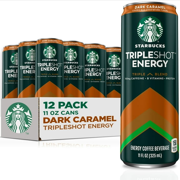 Starbucks Tripleshot Coffee Energy Drink, Dark Caramel Flavor, 11 fl oz Cans (12 Pack), Triple Blend, 165mg Caffeine, B Vitamins, Protein, Ice Coffee