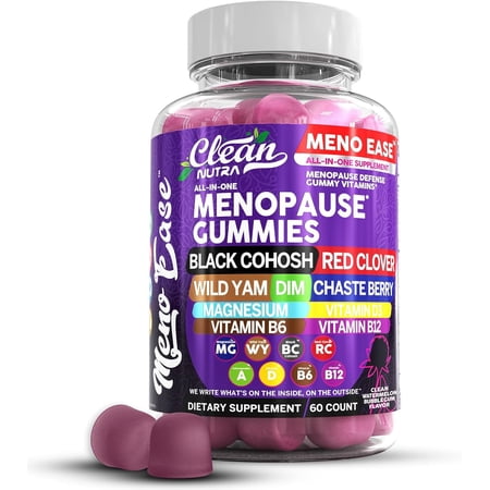 Clean Nutra Menopause Supplements for Women Chastberry Wild Yam Gummies Inositol Black Cohosh Magnesium Red Clover DIM Supplement B6 Magnesium Glycinate Glycine Vitex Hormone Balance Gummy Vitamins