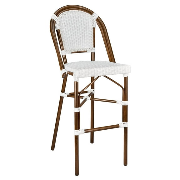 White and White French Bistro Barstool 30" Seat Height Hand Woven Wicker by Chivari