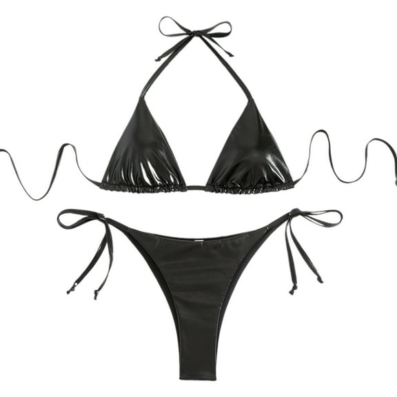 ZPAQI Women Two Pieces Sexy Halter Neck High Cut Thong Swimsuit Set Push Up Swimwear