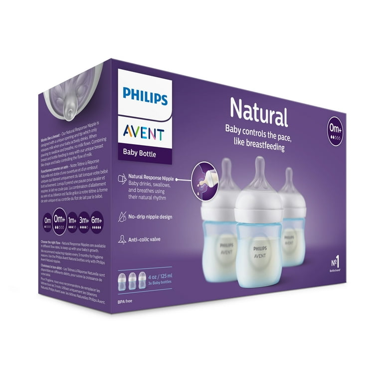 Avent - 3pk Natural Baby Bottle with Natural Response Nipple, Blue, 4oz