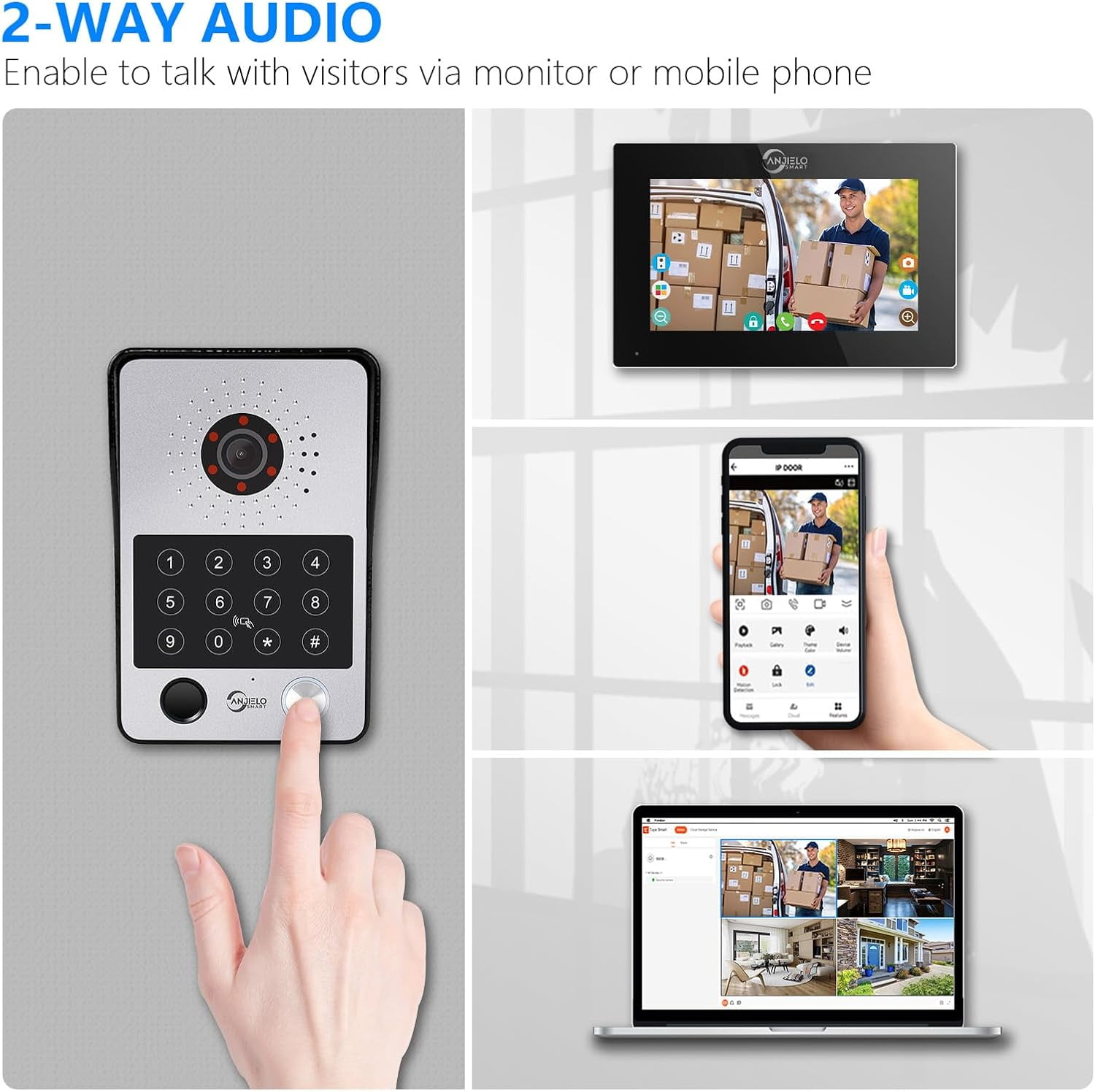 ANJIELO SMART Wired Video Door Phone Apartment Intercom System,2 Unit 7 Inch Touch Monitor with 1080P HD Camera Doorbell,Supporting Fingerprint,RFID Card,Password Unlocking for Home Villa,Tuya