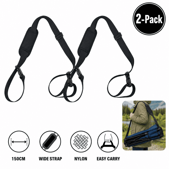 2-Pack Folding Chair Carry Straps, 150 x 3.8cm, Black