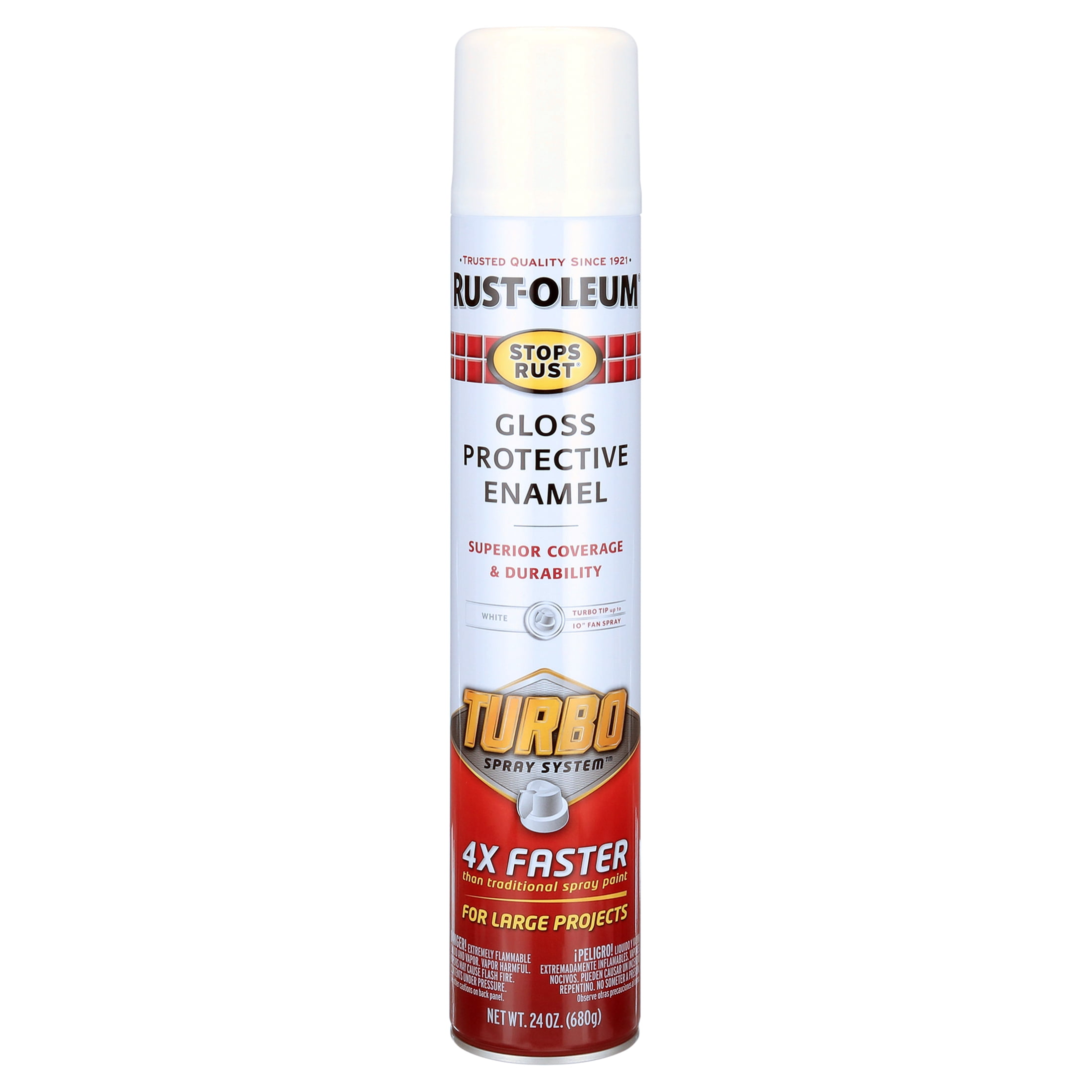 White, Rust-Oleum Stops Rust Gloss Turbo Protective Enamel Spray Paint-334133, 24 oz