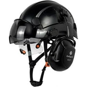 Industrial Safety Helmet with Visor Ear Muffs Hard Hat with Visor Vented OSHA Approved Hardhats Construction Work Head Protection Certified ANSI/ISEA Z89.1(Black)