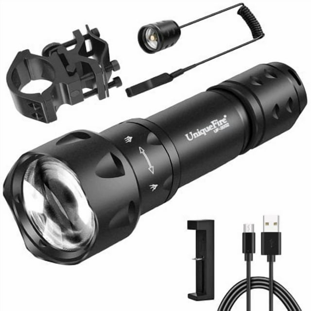 UniqueFire Vcsel 940nm IR Illuminator Flashlight Lights for Night Vision,Zoomable Fresnel Lens Infrared LED Torch Light Rechargeable with Remote Pressure Switch & Bracket Max Illuminate 1000Meters