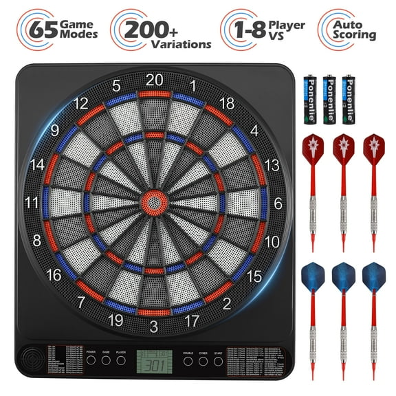 AMTPM Electronic Dart Board, Dart Board Electronic Scoreboard for 8 Players, 6 Darts Plastic Tips, Dartboard Set 65 Games, 200  Variants Digital Electric Dart Boards, Battery