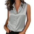 thumbnail image 3 of Otntypg Womens Silk Satin Sleeveless Button Down Shirts Blouses Solid Casual Loose Fit Dressy Collared V Neck Classic Tank Tops for Work Office Gray S, 3 of 7