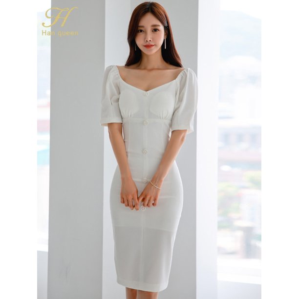H Han Queen verano elegante Slash Neck vestido Sexy de un solo pecho Vestidos de fiesta de estilo coreano Vestidos casuales ropa de mujer ventas
