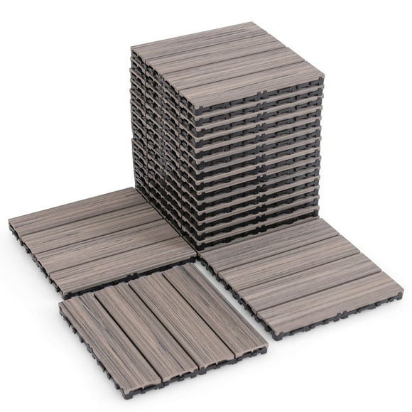 Costway 18 PCS Interlocking Deck Tiles Anti-slip Floor Tiles for Poolside All Weather Grey