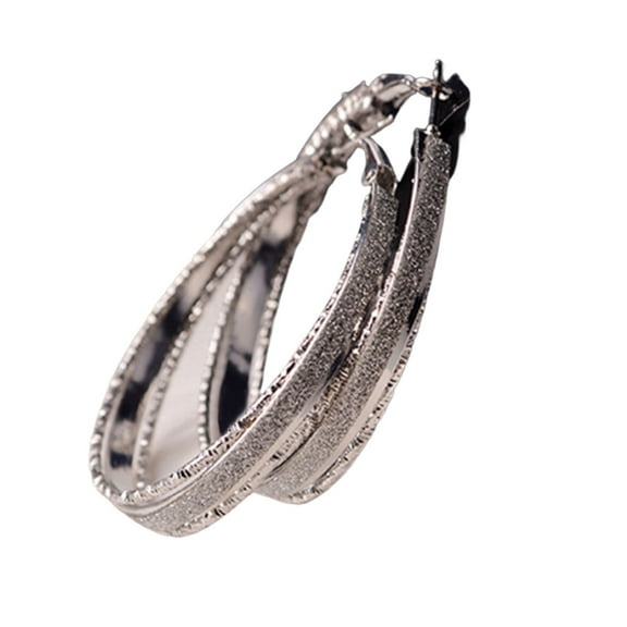 Grandest Birch 1 Pair Ear Dangle Round Shaped Exquisite Alloy Shiny Ear Circle for Women Alloy Silver