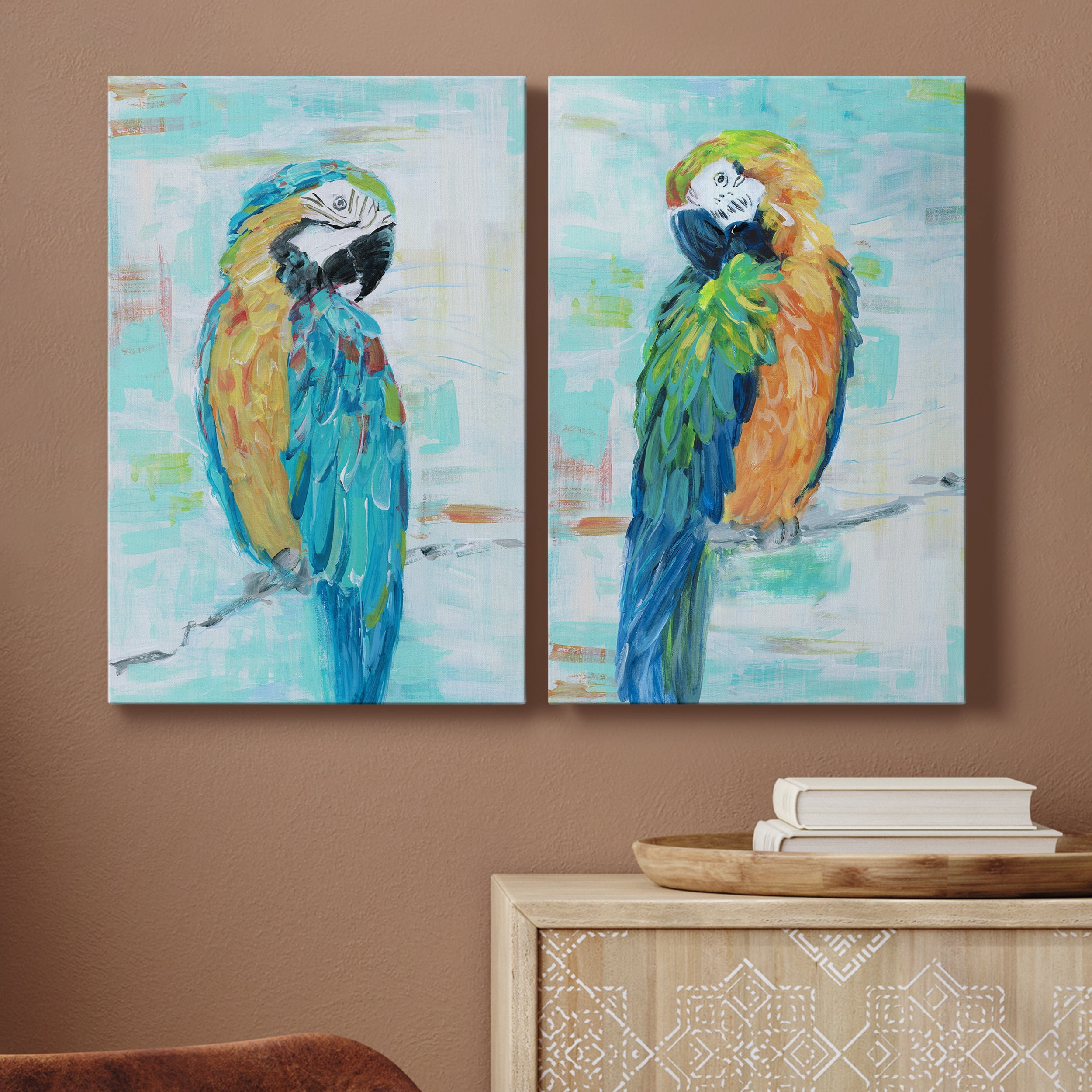 Island Parrot I Premium Gallery Wrapped Canvas - Ready to Hang - Set of 2 - 24 x 36 Each