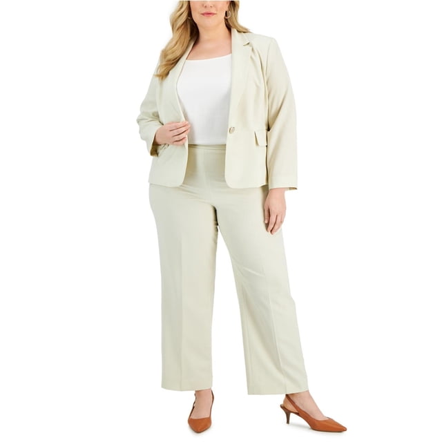 Le Suit Womens Notched Collar Pantsuit Pant Suit, Beige, Plus Size, 18W