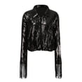thumbnail image 3 of Tiweut Jackets for Womens Fringe Disco Theme Fashion Sequins Tassel Long Sleeve Party Gown Outwear Tops Black,One Size, 3 of 6