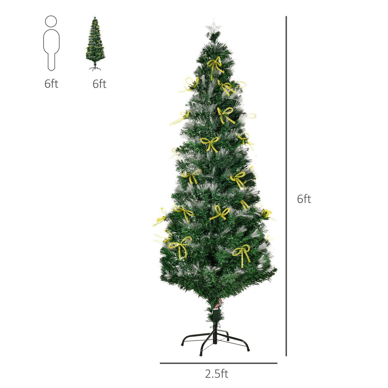HOMCOM 6FT Prelit Artificial Christmas Tree Fiber Optic LED Light Holiday Home Xmas Decoration with Foldable Feet, Green