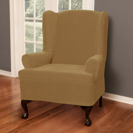 Maytex Stretch Collin 1 Piece Wingback Armchair Furniture Cover Slipcover, Gold