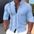 thumbnail image 2 of WREESH Mens Hawaiian Beach Shirt Dress Shirts Workout Shirt Slim Fit Suit Shirt Solid Color Long Sleeve Pullover Causal Button Up Undershirt Blue, 2 of 6