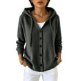thumbnail image 3 of Sorvello Women's Hooded Knit Cardigan Sweater Button Down V Neck Drawstring Hood Solid Color Warm Fall Winter Outerwear Coat for Women Gray XXL, 3 of 7
