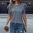 thumbnail image 2 of Puff Short Sleeve Sweater for Women Tops Spring Summer 2025 Outfits Knit Crewneck Shirt Blouses Blue XL, 2 of 4