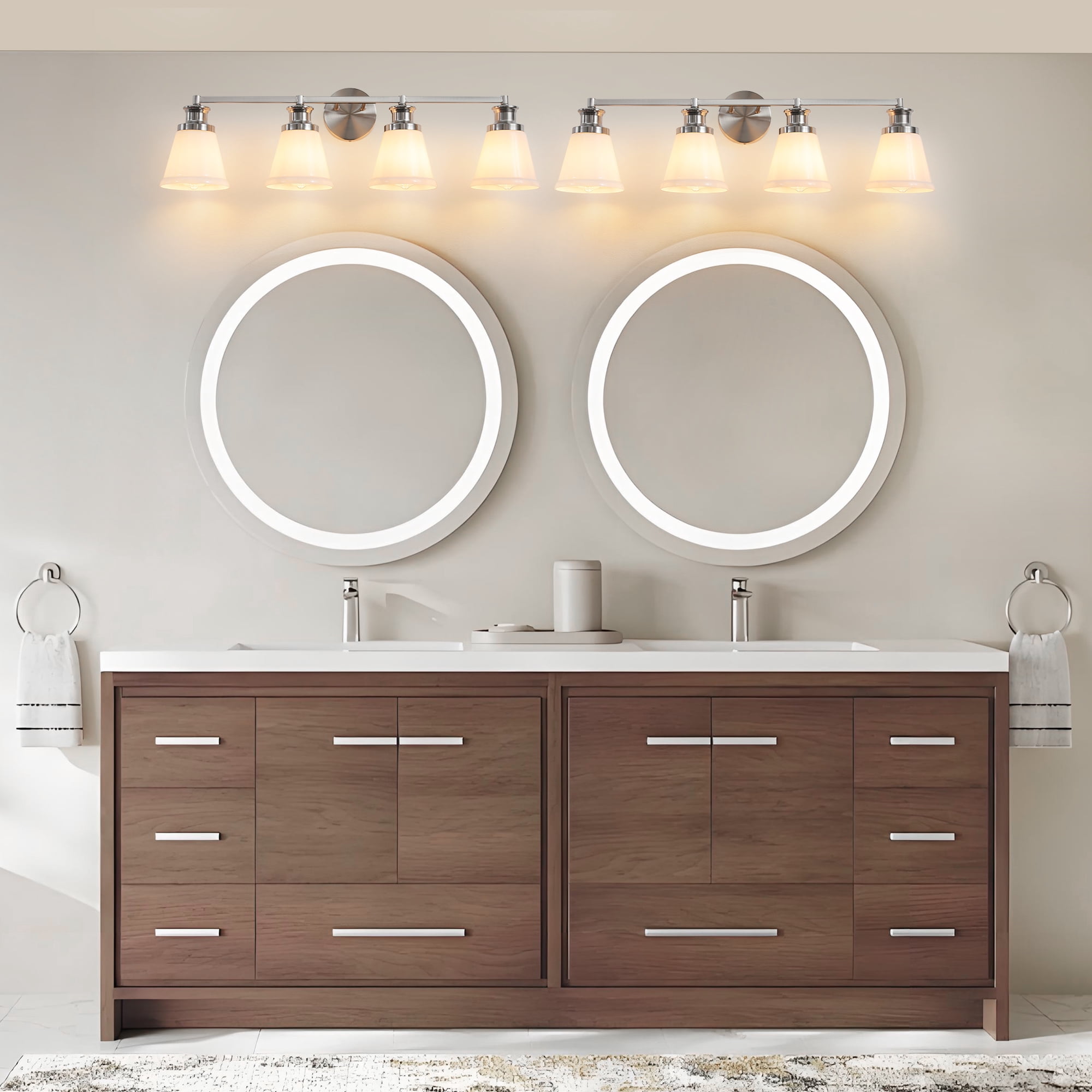 Bathroom Vanity Light Fixtures 4 Lights Modern Bathroom Lighting Fixtures Over Mirror with Frosted Milky Glass Shade Brushed Nickel Wall Sconce for Bath Bedroom