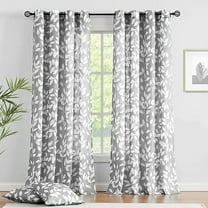 Exultantex Gray Semi Sheer Leaf Window Curtains Panels 84 inches Long for Kitchen Living Room, 55"W x 84"Lx2