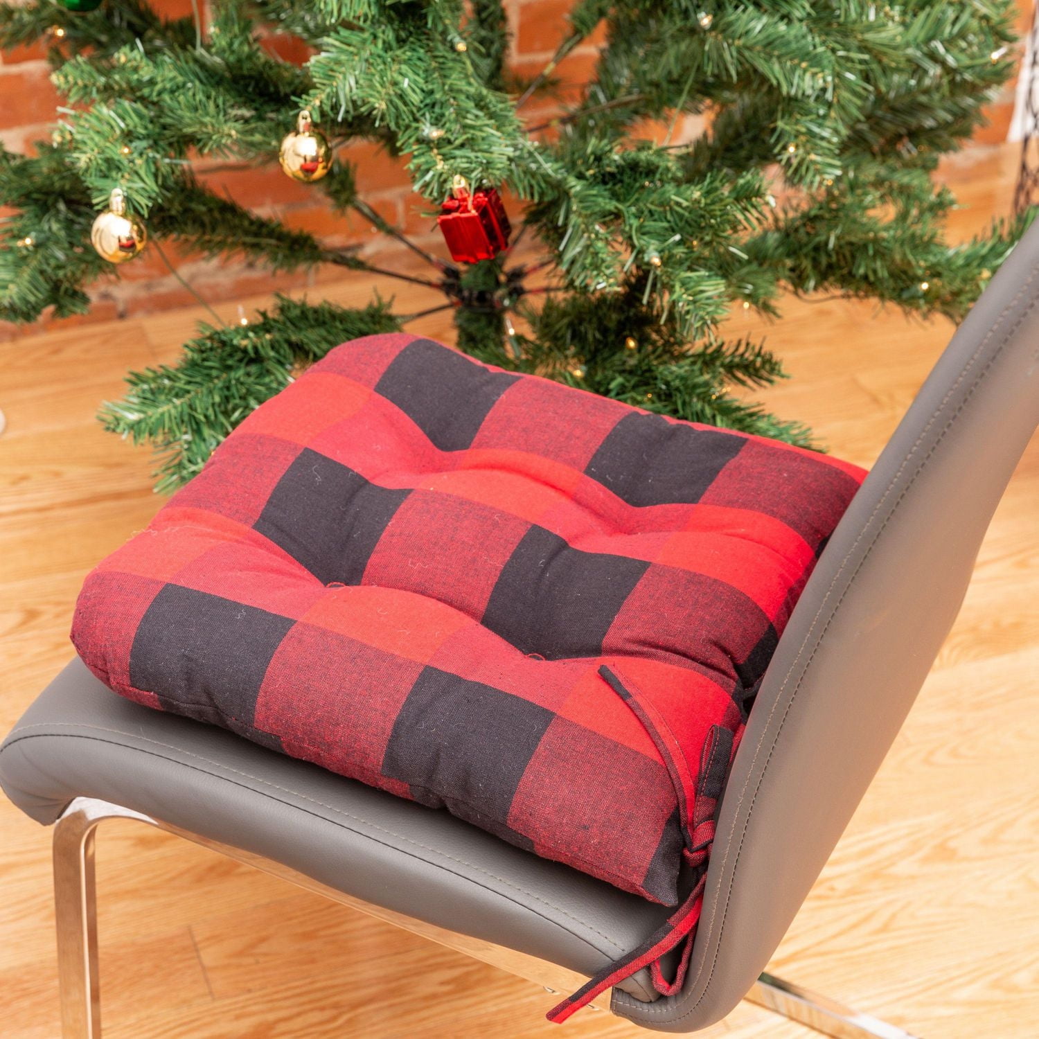 Fabstyles Buffalo Check Chair Pad with 100% Tufted Cotton Cover