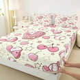 thumbnail image 3 of Manfei Cartoon Baseball Glove Twin Sheet Sets, Yellow Pink Twin Fitted Sheet, Kawaii Stars Cherry Print Flat Sheet, Lightweight Room Decor, 3-Piece, 3 of 7