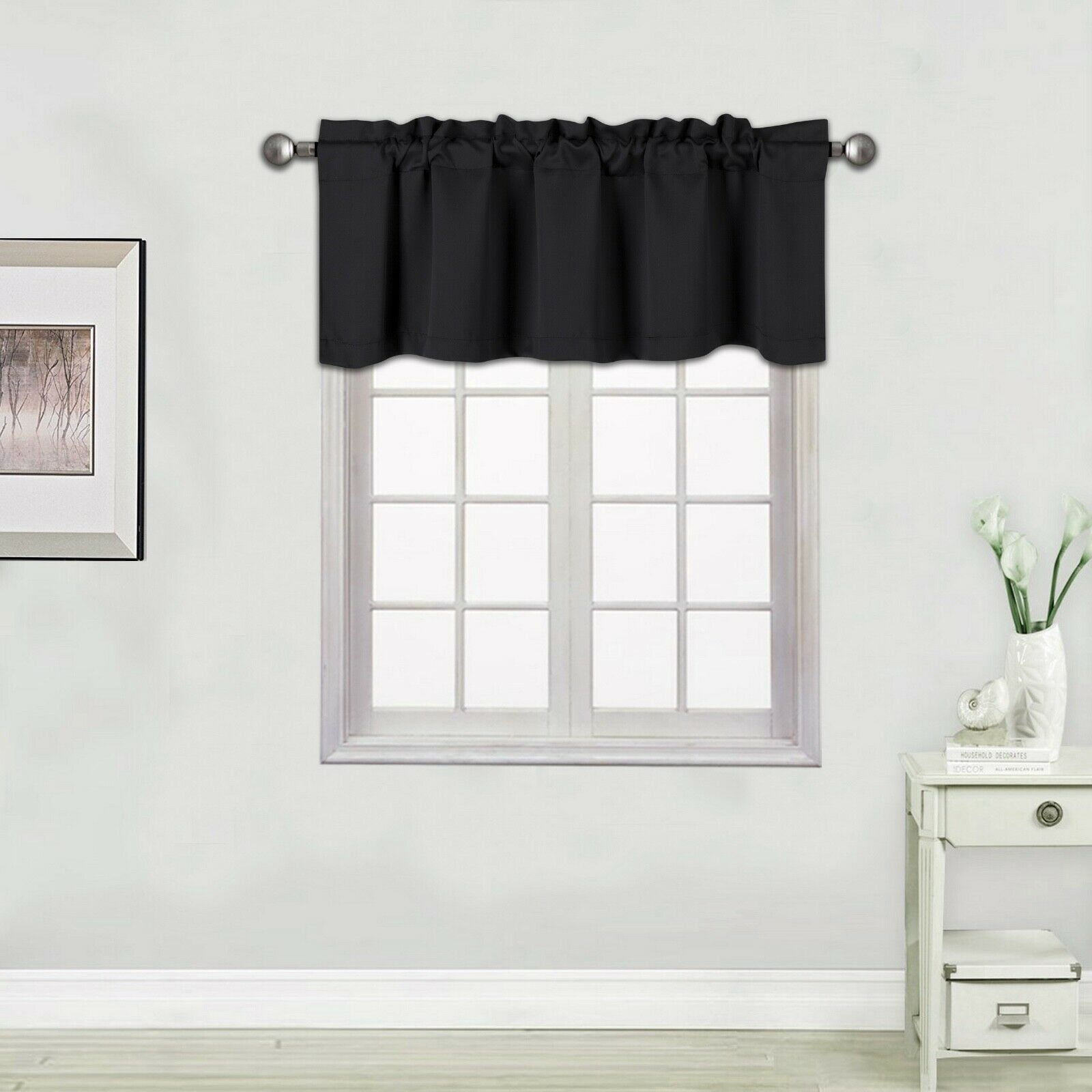 1PC BLACK VALANCE TVLO18 BLACKOUT THERMAL TIER WINDOW TREATMENT ROD